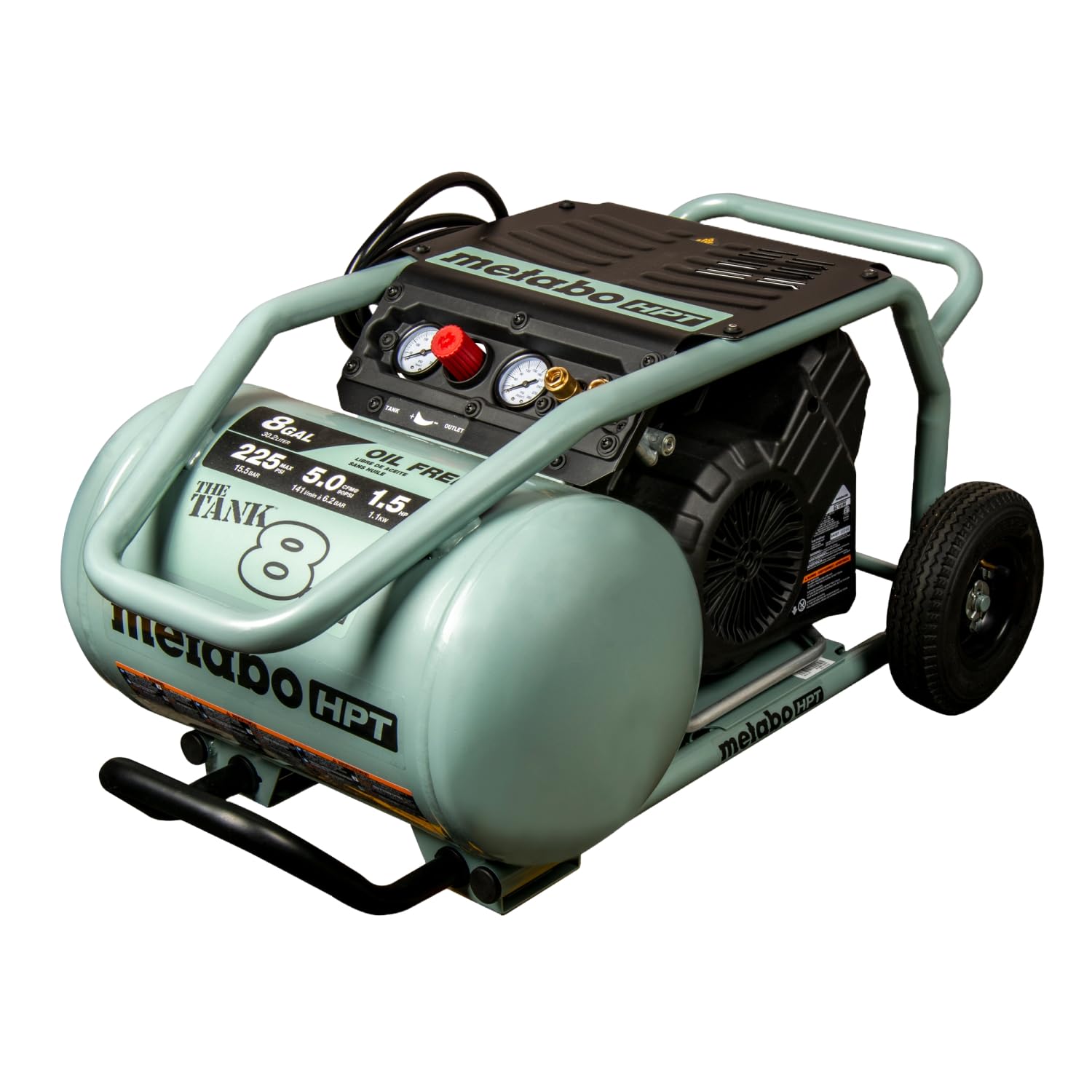 Metabo HPT Air Compressor, THE TANK, 8-Gallon Trolley Air Compressor, 225 PSI, Versatile for Use with Framing, Siding, Finish, or Roofing Nailers, Easy Mobility with Rubber Tires, EC1315S