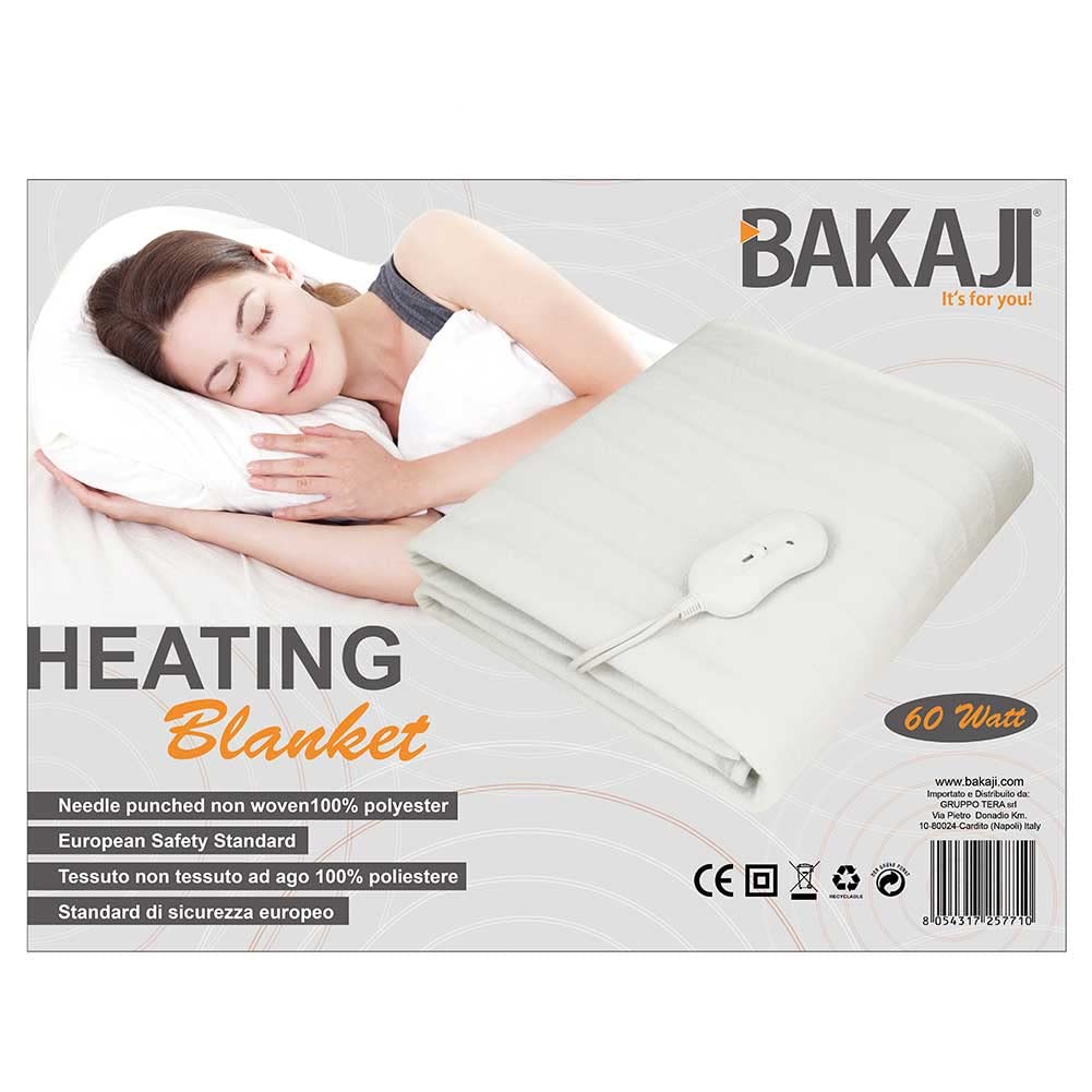 Bakaji Coperta Elettrica Termica in Tessuto Poliestere Coprimaterasso Scaldaletto Elettrico con Telecomando Termocoperta Scalda Letto 3 Impostazioni Calore (150 x 80 cm Singolo)