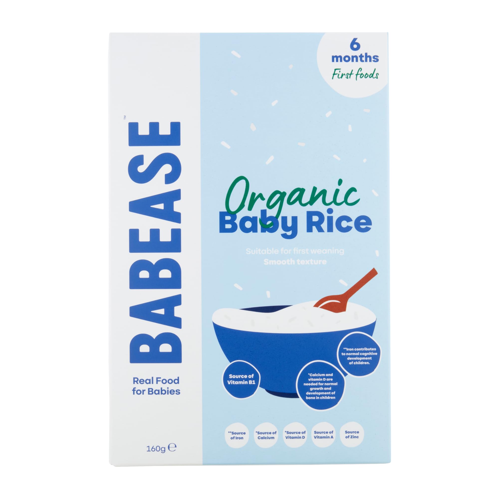Babease Premium Organic Stage 1 Baby Rice, Weaning 4 Months+ Natural Baby Food, 160g