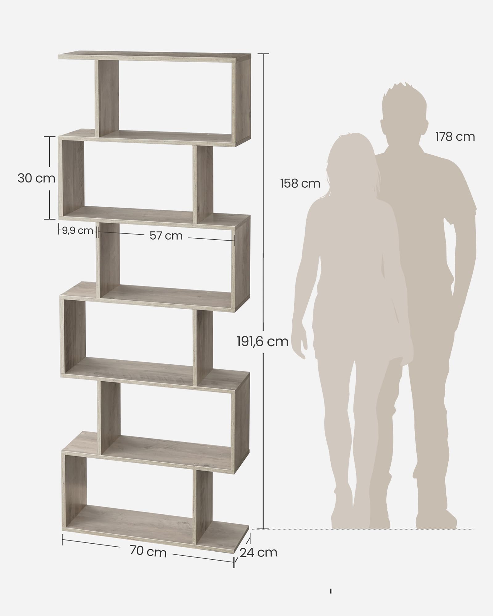 Bibliothèque, Étagère à 6 Niveaux, 24 X 70 X 191 Cm, Cloison Séparateur, Beige Naturel