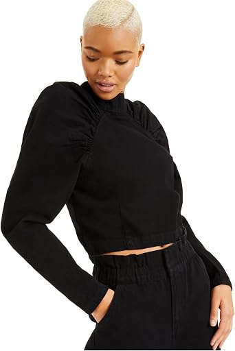 I-N-C Womens Denim Zip-up Blouse, Black, X-Large