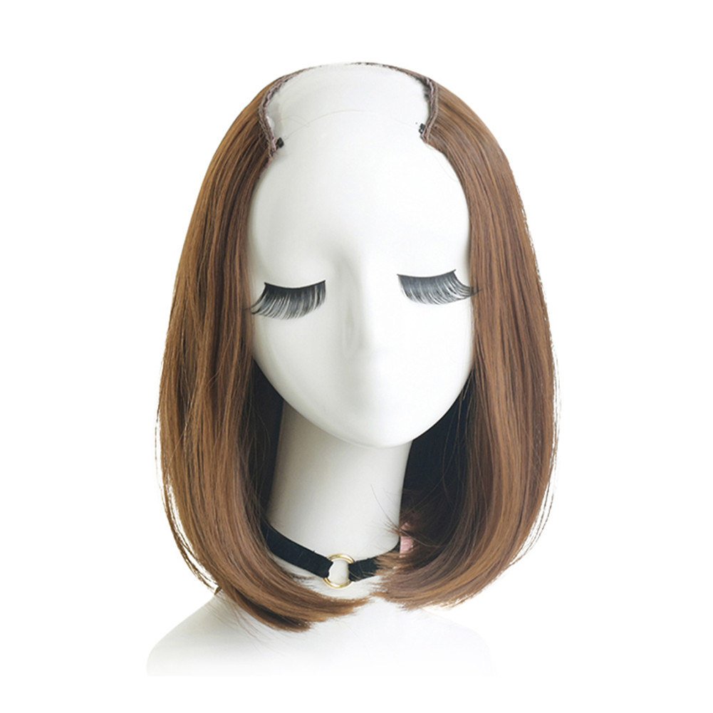 U-Shape Part Long Straight Half Wig Nature Look Synthetic Hairpiece U Part Clip in 3/4 Half Head Extension 38cm Brown