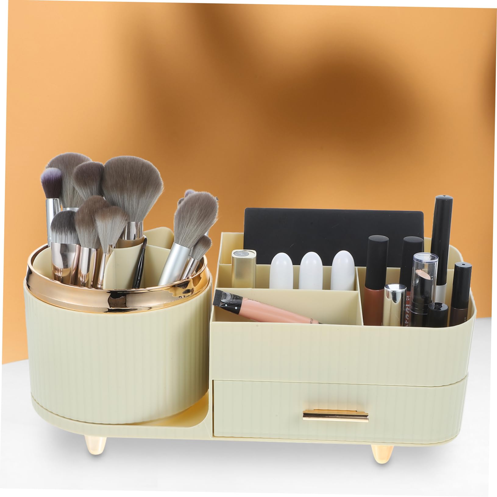 Amosfun Drehbarer Make Up Pinselhalter mit Organizer, Groß, Pet, Beige