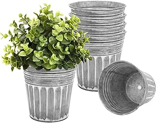 6 Inch Silver Metal Rustic Flower Pots - 6Pcs Galvanized Planters with D...
