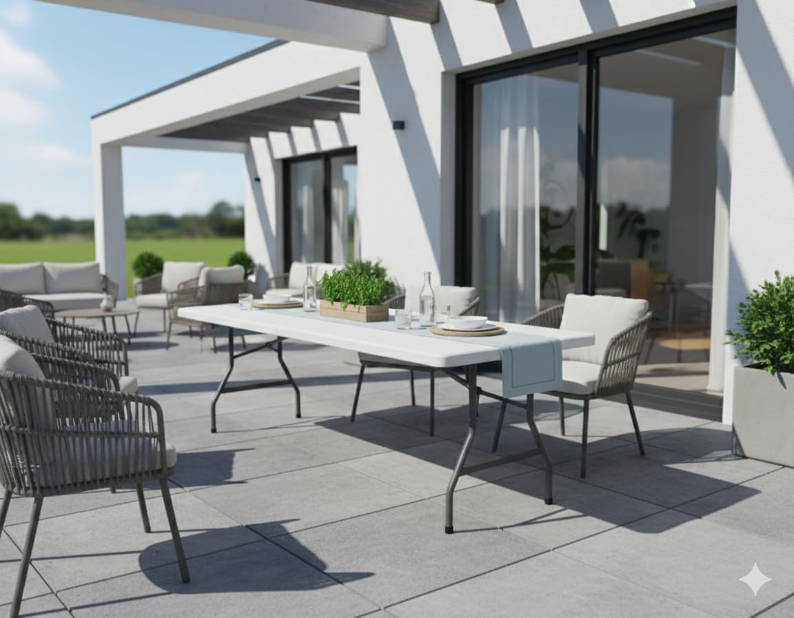 BERARDI | Tavolo pieghevole in resina bianca, 180x70x74 cm, portatile con maniglia, per sagra, campeggio, birreria, catering, casa, fiere