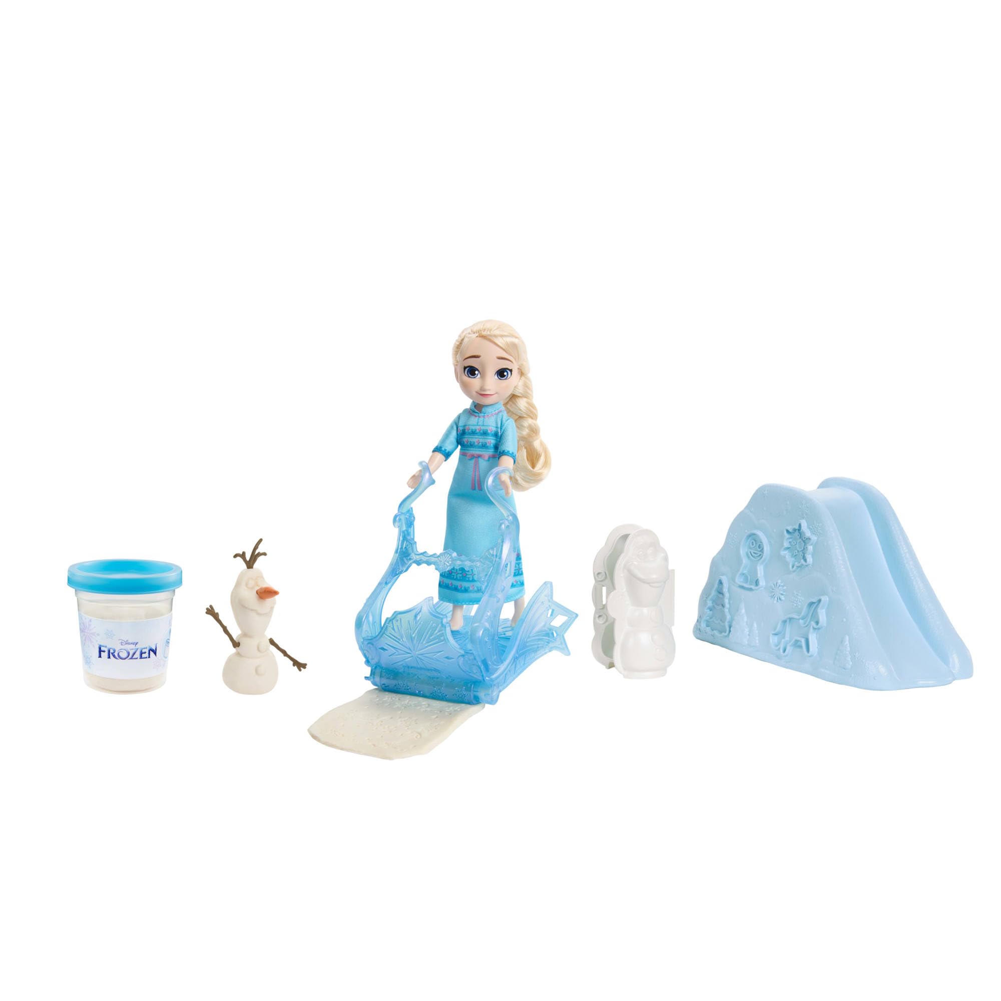 Mattel Disney Frozen - Parco Giochi delle Nevi, set ispirato al film con bambola Elsa in camicia da notte, pasta per modellare, stampo di Olaf, slitta e accessori inclusi, JJP87