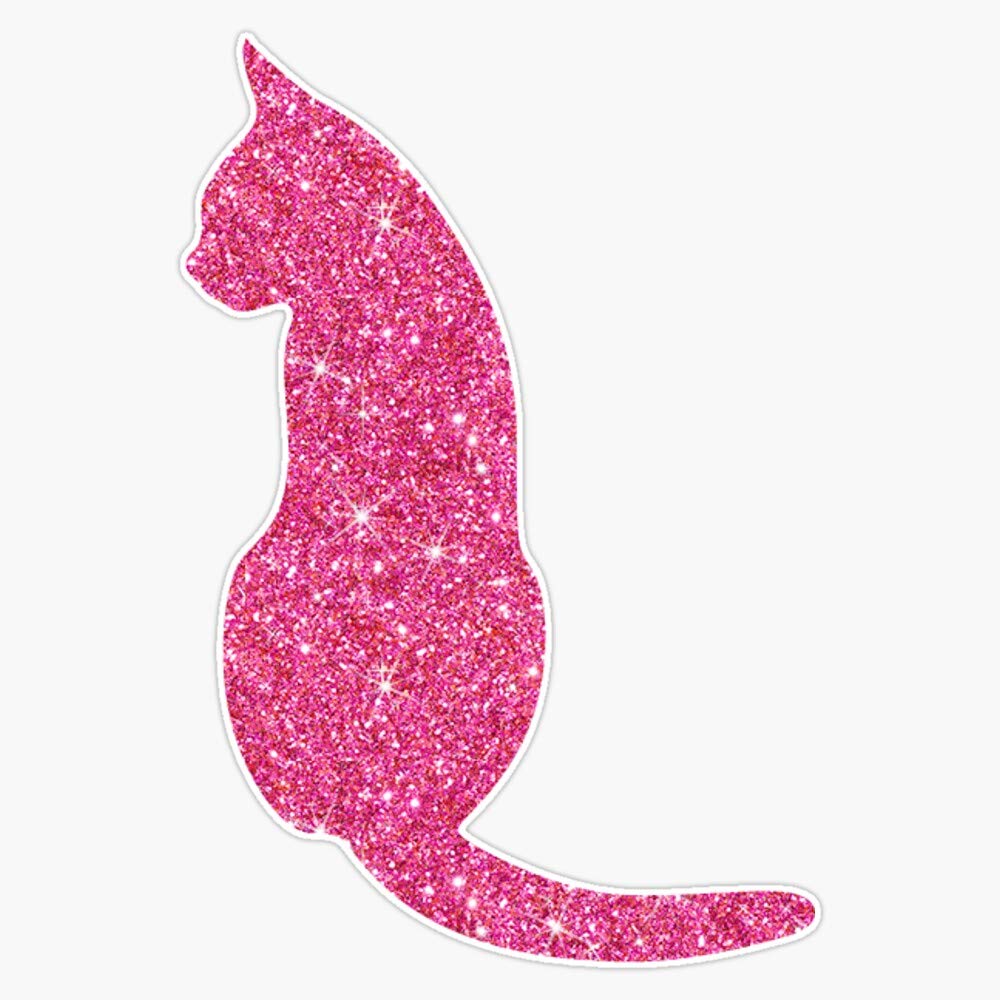 Pink Glitter Cat Silhouette Stickers - Printed Image Sticker Outdoor Rated Vinyl Sticker Decal for Windows, Bumpers, Laptops or Crafts 5"