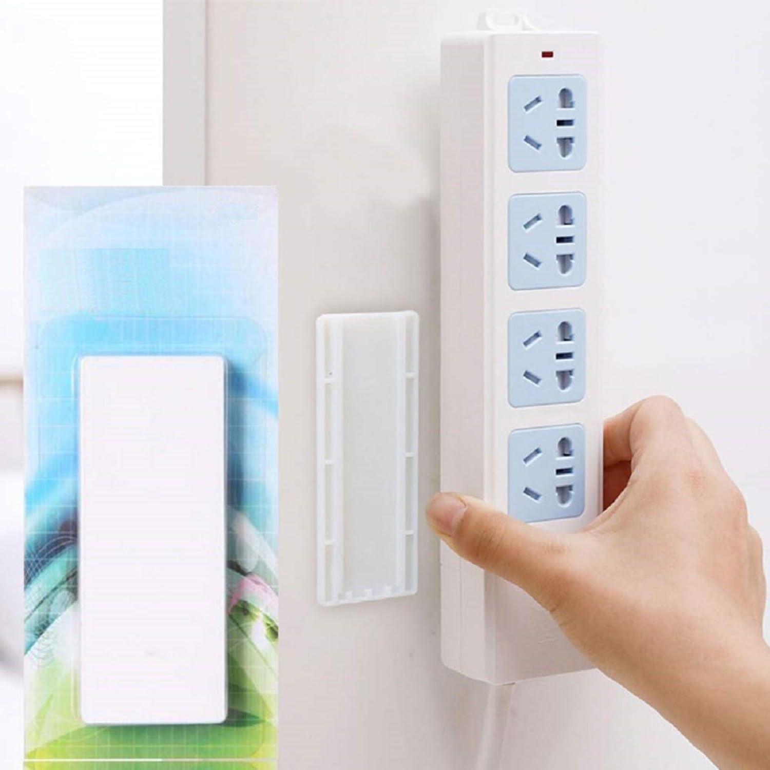 Self Adhesive Power Strip Fixator, Heavy Duty Punch-Free Wall Mount Detachable Reusable Mounting Bracket for Power Outlets, Tissue Boxes, WiFi Routers (White, Pack of 6)-image-40