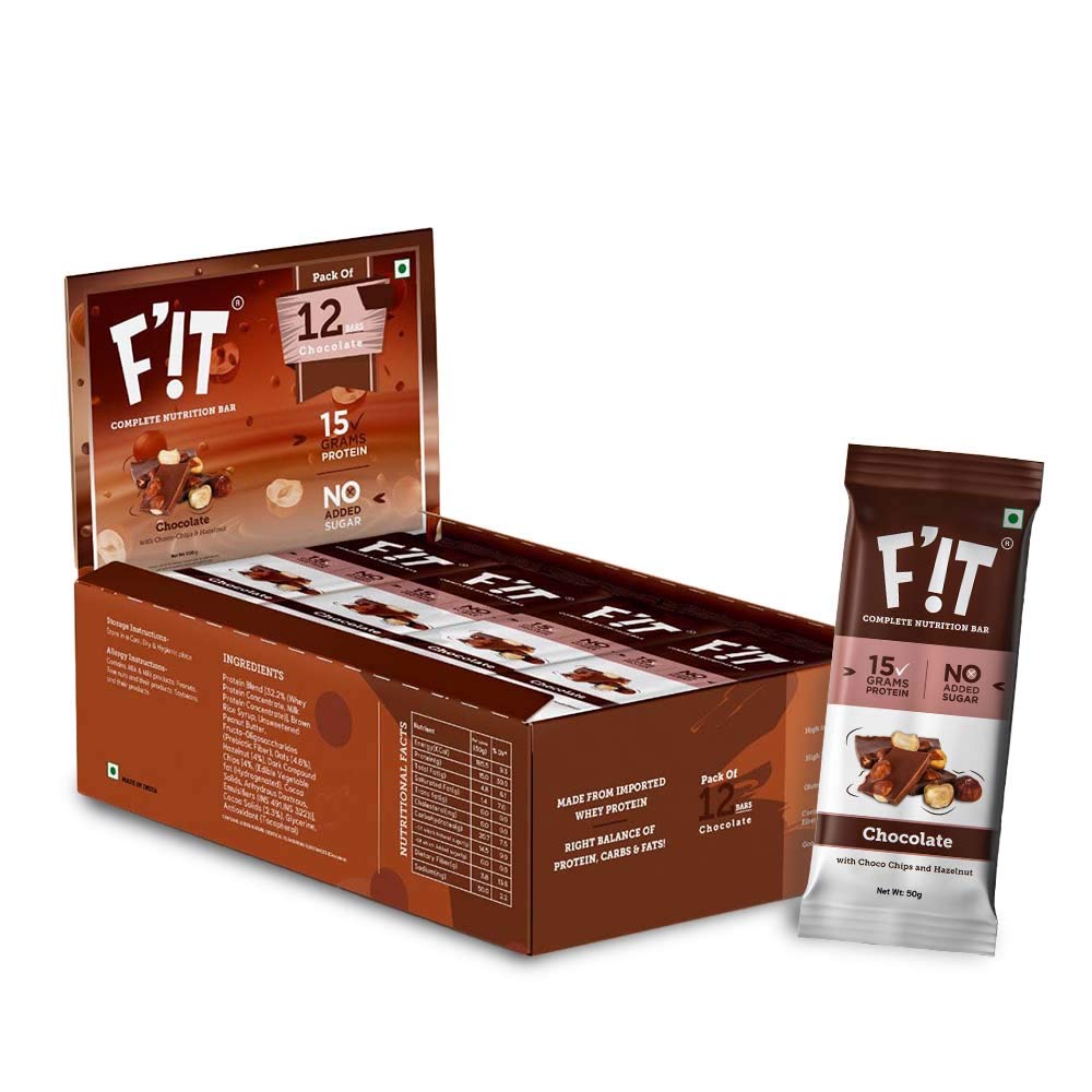 F!T Complete Nutrition & 15G Whey Protein Bar|All Natural & Premium Whey Protein Bars|Gluten-Free Protein Snacks-Chocolate With Choco Chips & Hazelnut-600 Gram,50G X 12-Pack Of 12 (B08YYLJ9W8) Amazon Price History, Amazon Price Tracker