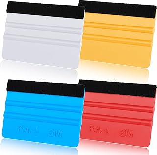 Giantree 4pcs Vinyl Squeegee, Felt Squeegee for Vinyl, 4 Inch Car Vinyl Scraper Decal Applicator Plastic Squeegee for Crafts Car Wrap Window Tint Wallpaper Glass Film (White+Red+Blue+Yellow)