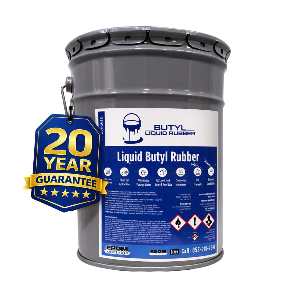 Best EPDM Liquid Butyl Rubber Roof Coating | Waterproof Roof Sealant | One Coat Application – No Primer Needed | Works on EPDM TPO Metal Fiberglass Concrete | 5 Gallon - Black