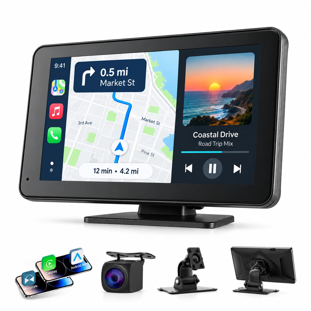 [Clearance] Haudio Portable Wireless Carplay Car Stereo, 7" HD Touchscreen for Car with CarPlay & Android Auto with Backup Camera, GPS, Bluetooth, Voice Control, Mirror Link, FM, AUX, Universal Fit