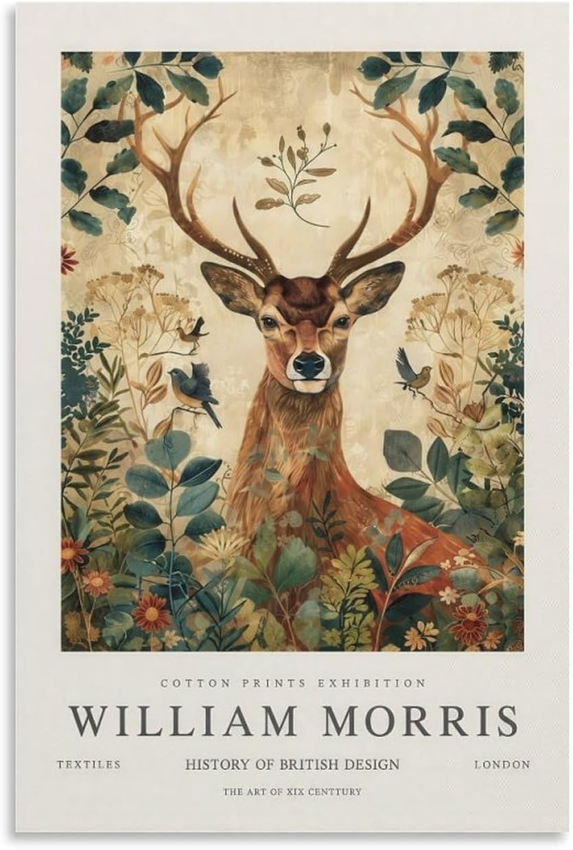Orjdjz Wxkbl William Morris Poster Stag Songbird Wall Art Vintage Canvas Prints William Morris Botanical Painting for Farmhouse Decor Picture 40x60cm Frameless