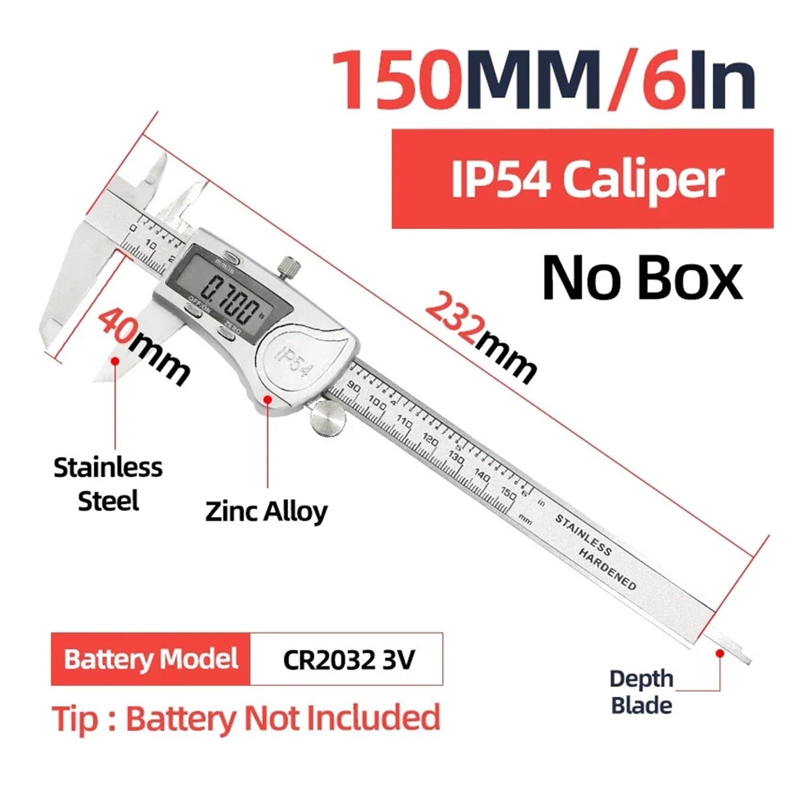 Suwmiarka IP54, stal nierdzewna, pachymetr, kaliber, narzędzia pomiarowe, narzędzia ciesielskie, suwmiarka, metalowa, linijka noniusza (IP54 Caliper)