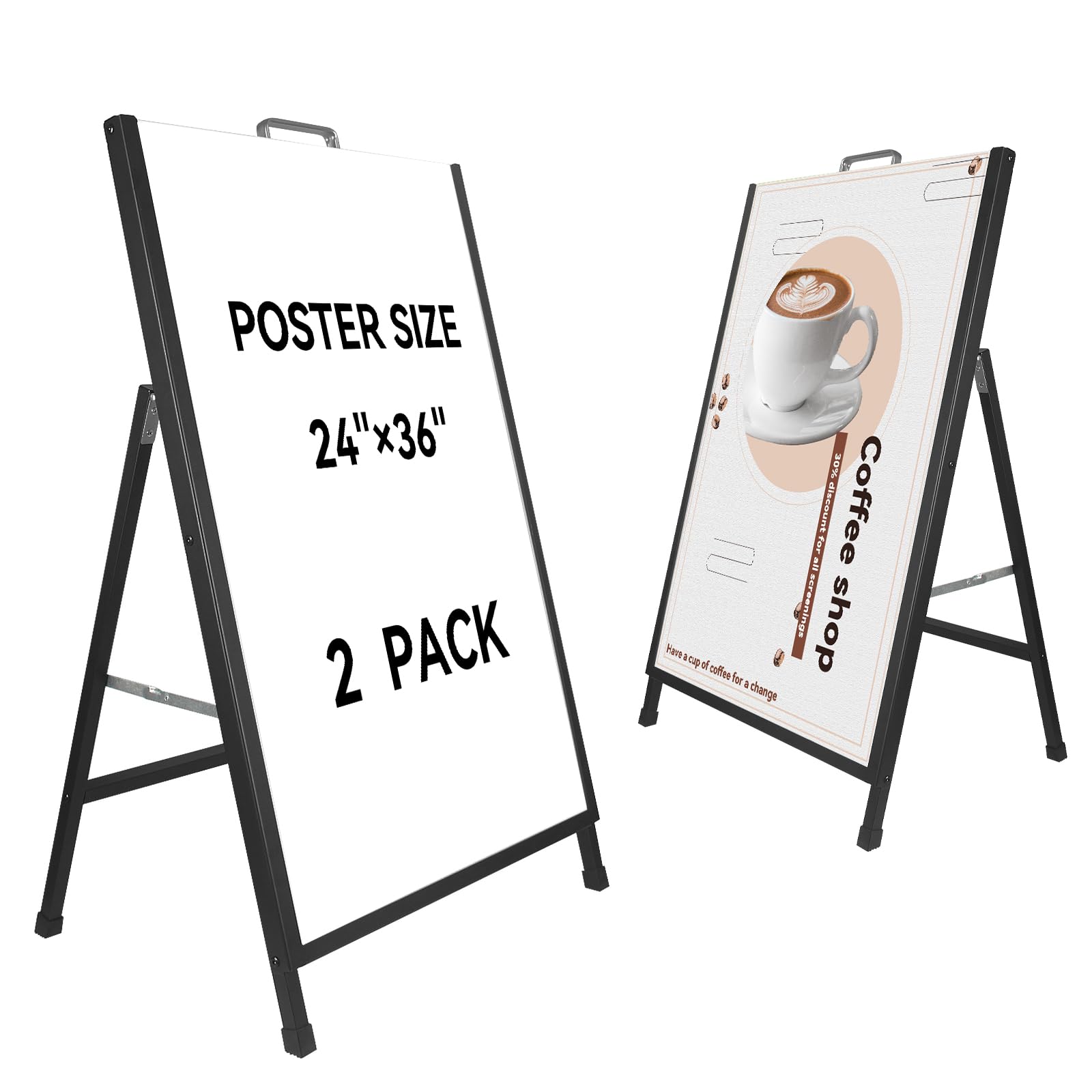 Tablero sándwich de 24 x 36 pulgadas con marco en A, resistente para carteles, portátil, plegable, para publicidad, color negro, paquete de 2 (solo marco, sin tablero)