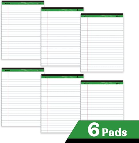 Miniatura 2 de Bloc de notas legal de 8.5 x 11 pulgadas, bloc de notas con rayas anchas, papel blanco reciclado, paquete de 6, 50 hojas por bloc, bloc de notas