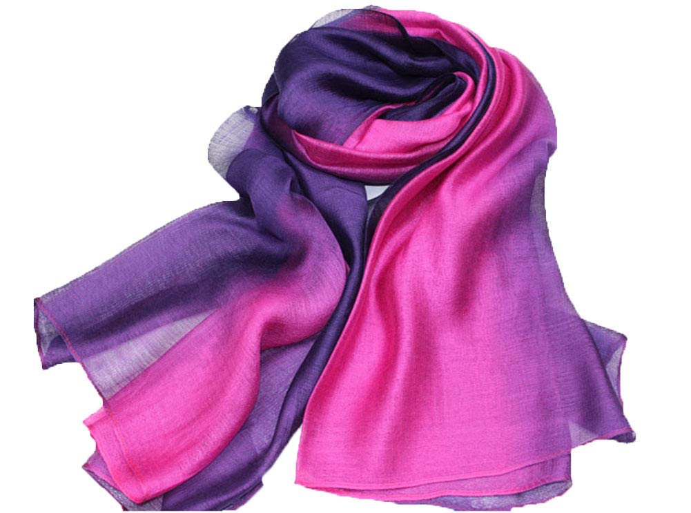 Qikegooods Women's Rose-Red Cotton Silk Scarves For Gradient Color Long Shawl Wrap Neck Scarves Soft Scarf Shawl Wrap Stole Scarf
