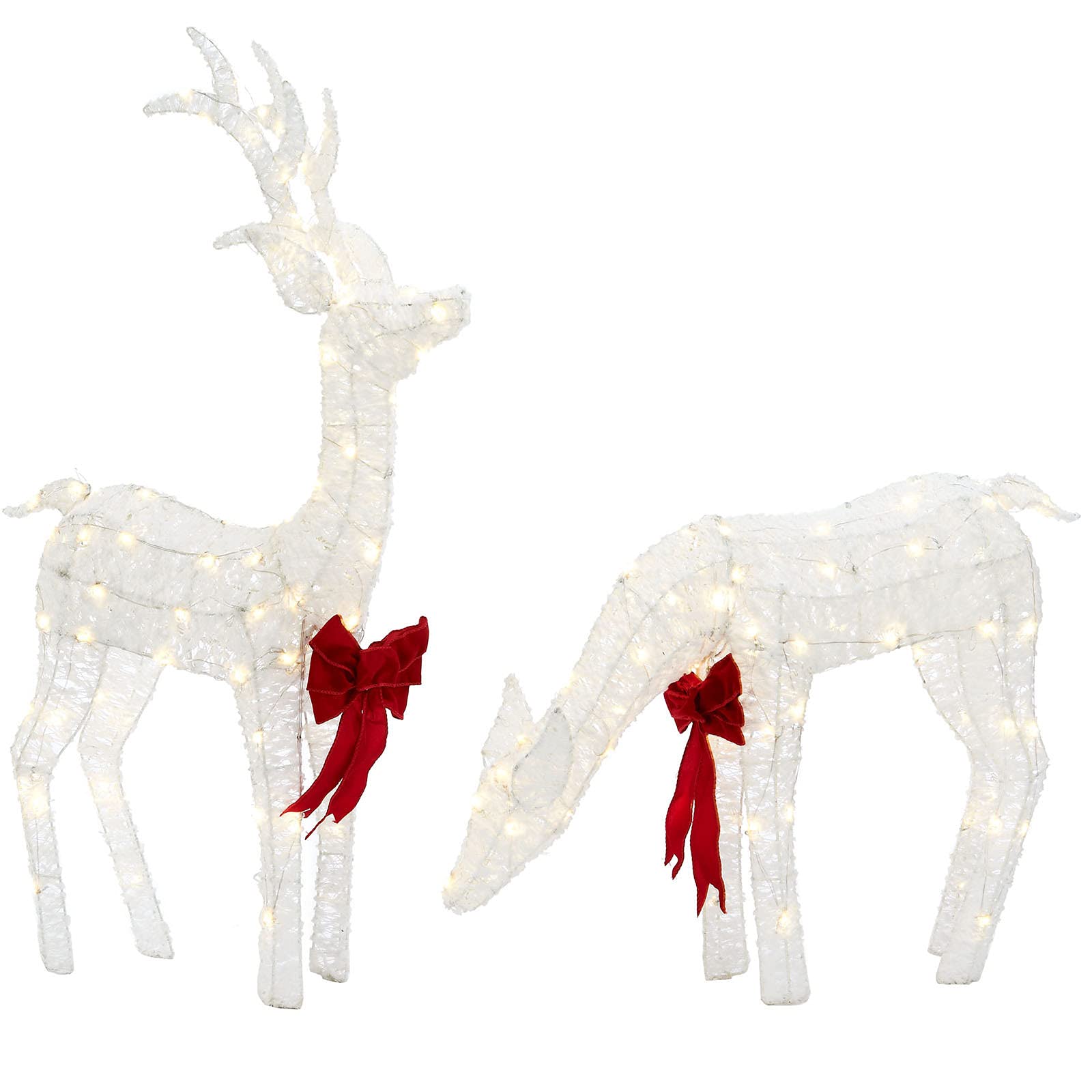 Werchristmas White Pre-Lit Stag & Deer Reindeer Set 90 Cm Wrc-10064