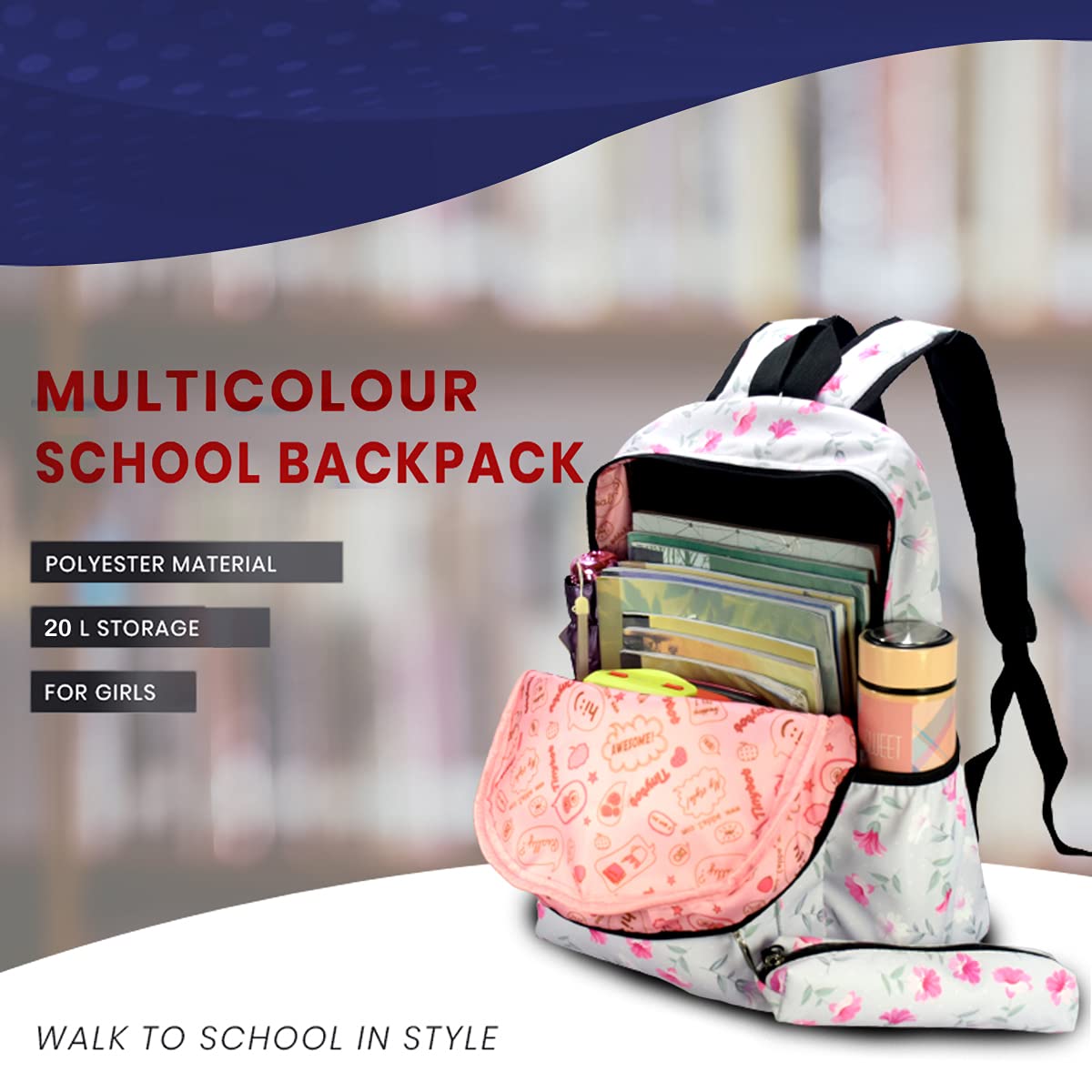 Tinytot 3 Compartments 20 Litre Lightweight Waterproof Backpack Bags For Women - 17 Inch College Bag For Girls With Pencil Pouch,Medium School Bag For Girls 8+ Years,Office & Picnic Bag,Grey 1