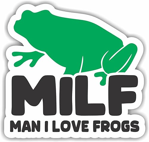 MILF - Calcomanía de hombre con el que amo las ranas | Adorable calcomanía de regalo para amantes de las ranas | Divertida calcomanía de botella de