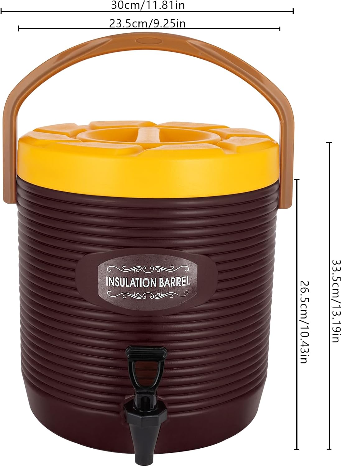 Hot and Cold Drink Dispenser, 3.4Gal Insulated Beverage Dispenser with Faucet, Stainless Steel Hot & Cold Drinks Bucket, Insulated Container for Hot Water Coffee Tea Chocolate Milk (Brown)