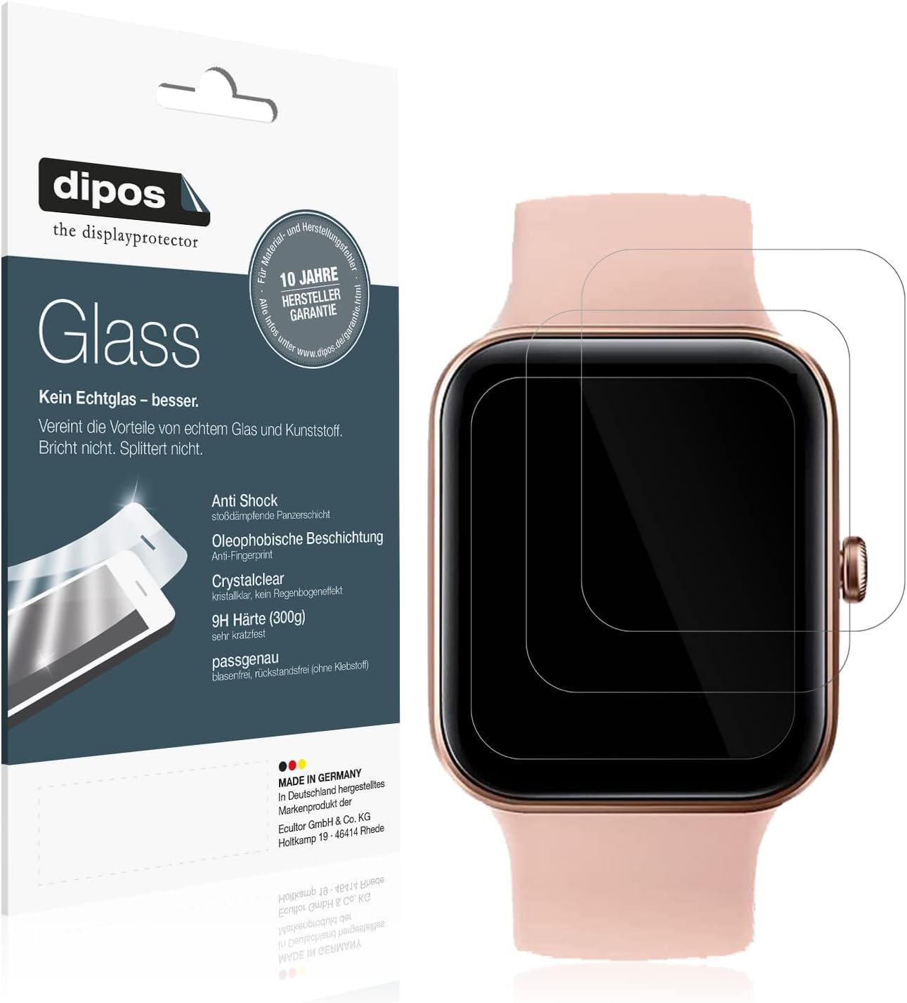 dipos I 2x Screen Protector compatible with AooDen Smartwatch Flexible Glass 9H Display Protection