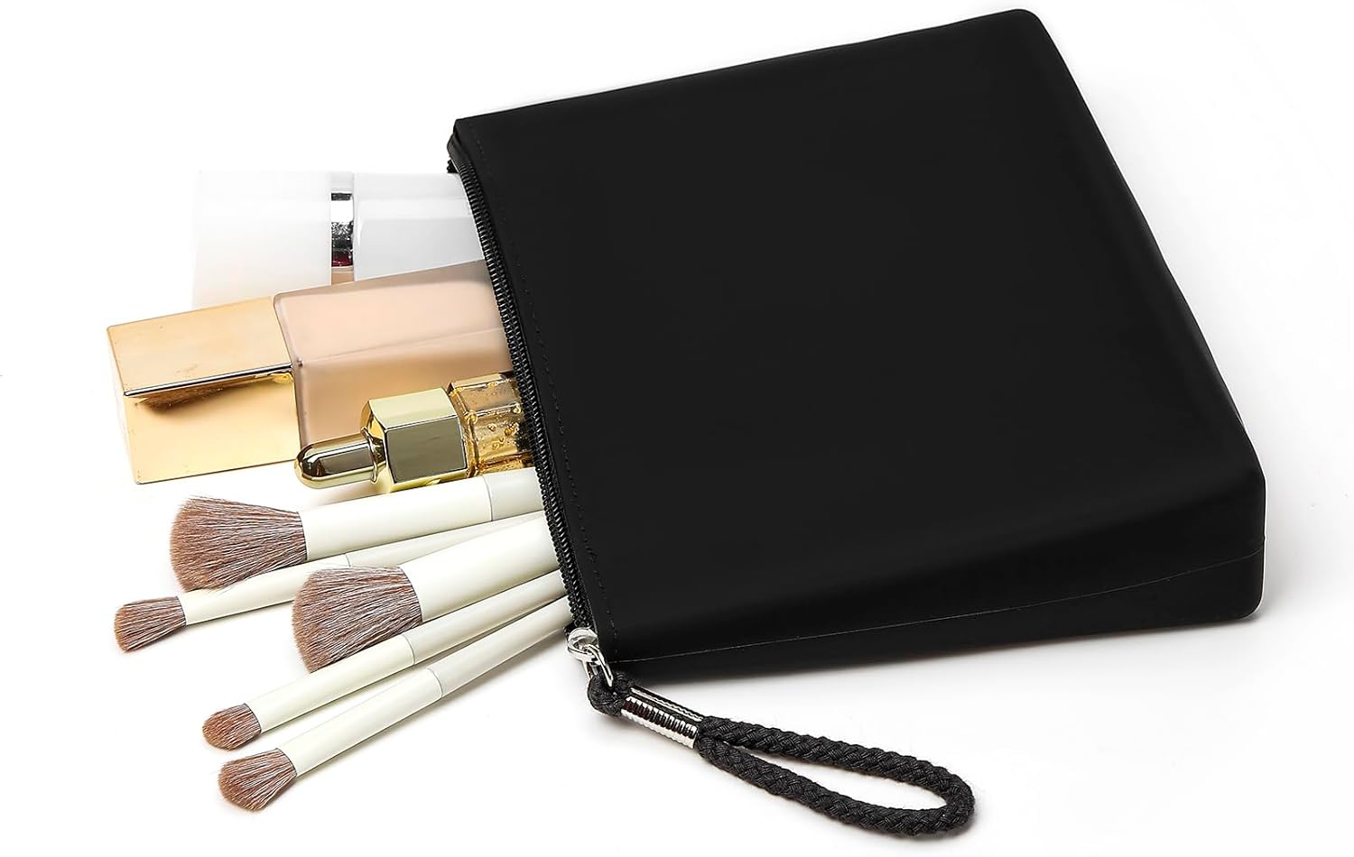 Silicone Makeup Bag for Purse Zipper Cosmetic Pouch Makeup Brush Holder Large Makeup Organizer Silicone Travel Pouch for Women (Black) - Image 4