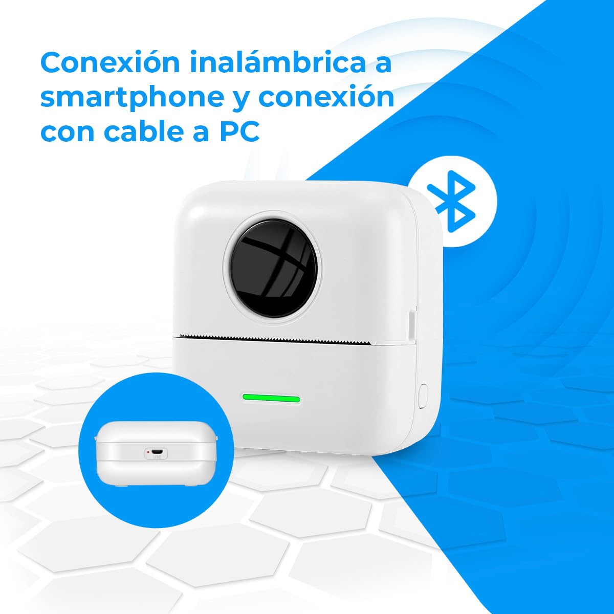 NK Impresora Fotográfica Portátil Mini Térmica Inalámbrica con 5 Rollos de Papel, USB, iOS y Android, Blanco