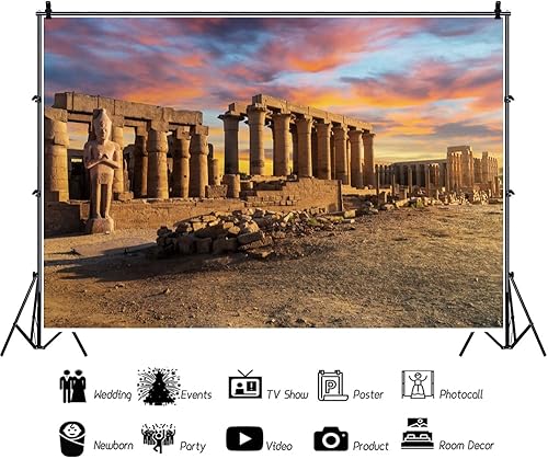 Miniatura 3 de Telón de fondo con temática de Egipto, edificios egipcios, columna, templo de Karnak, fondos de reliquia emblemática para fotografía, LFEEY de 10 x