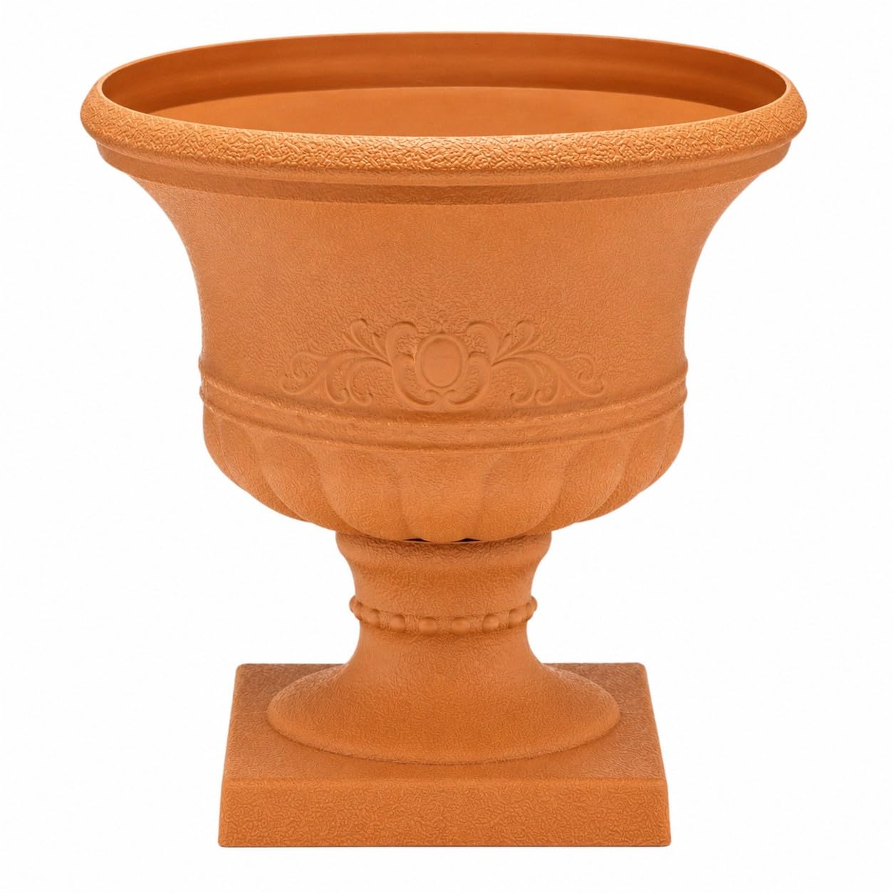 Divas World Plastic Garden Urn Planter with Drainage Hole, Tan Outdoor Pedestal Flower Pot, Decorative Plant Container, Medium 39H × 40L × 40W cm