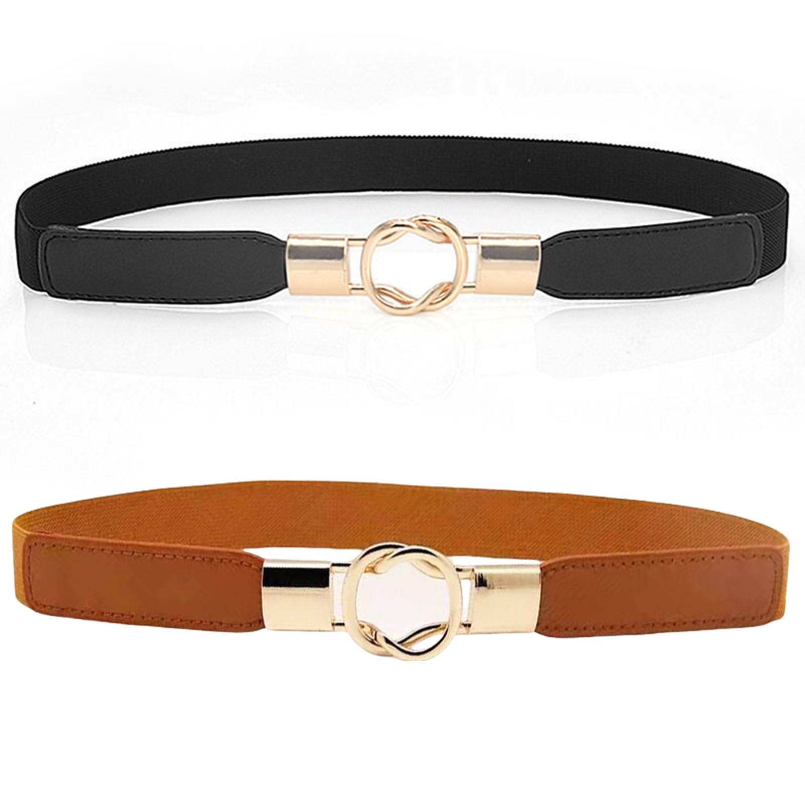 Yfelomatric Women's Multicoloured Pack Of 2 Thin Elastic Belts, Skinny Belt For Dresses, Retro Stretch Waist Belt, Thin Belt With Buckle, Mäßig
