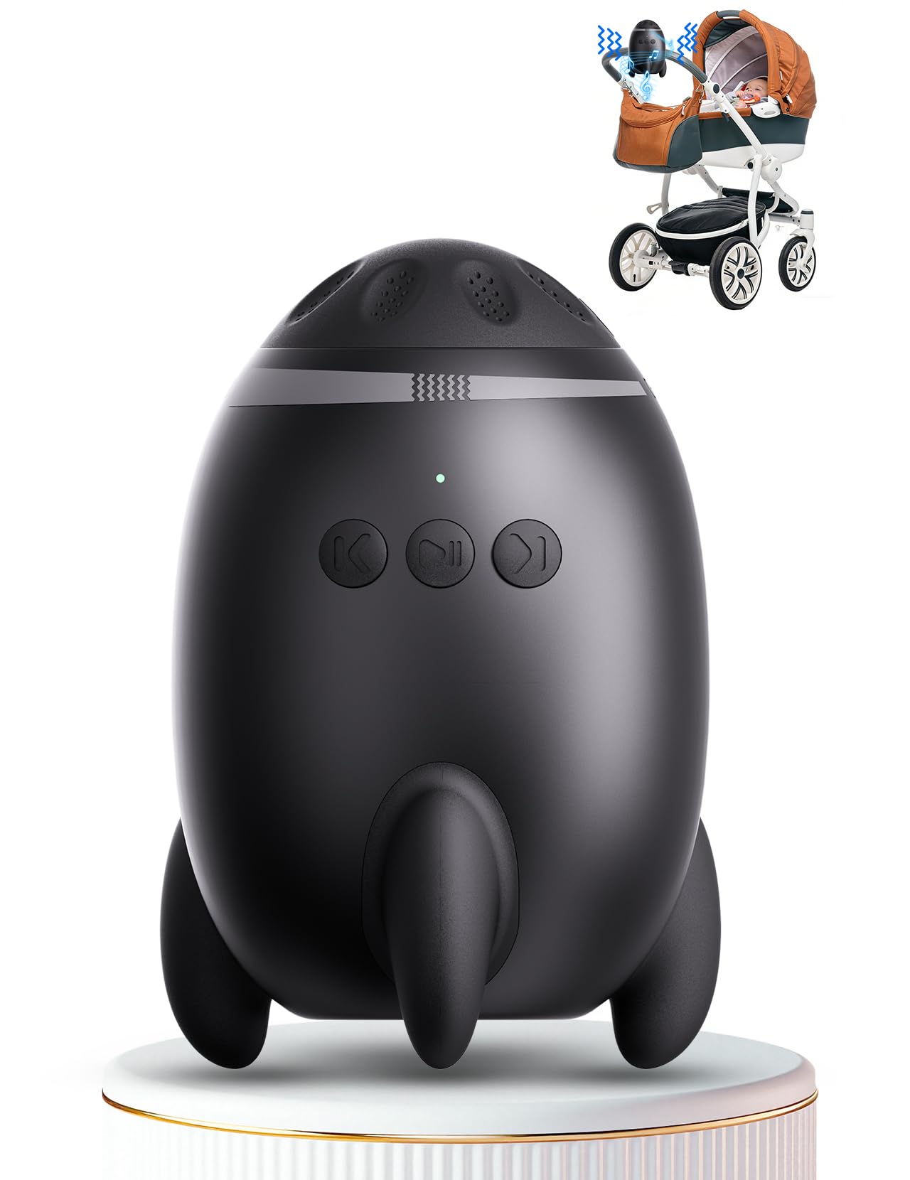 Kinderwagenschaukler, Wiederaufladbar Schlafhilfe für Baby mit 0-7000 U/min und Timer, kinderwagen Schaukler mit 11 White Noise Universell für Kinderwagen und Buggy, Schwarz