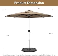 Vista 8 de HAPPYGRILL Sombrilla de patio de 9 pies para exteriores, sombrilla de mesa ajustable con inclinación y manivela