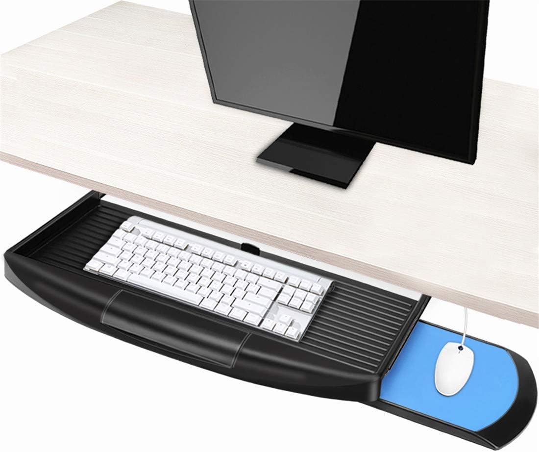 Keyboard Tray Under Desk with Mouse Platform, Under Mount Keyboard Sliding Tray with Mouse Holder for Desk, Pull Out Keyboard Drawer