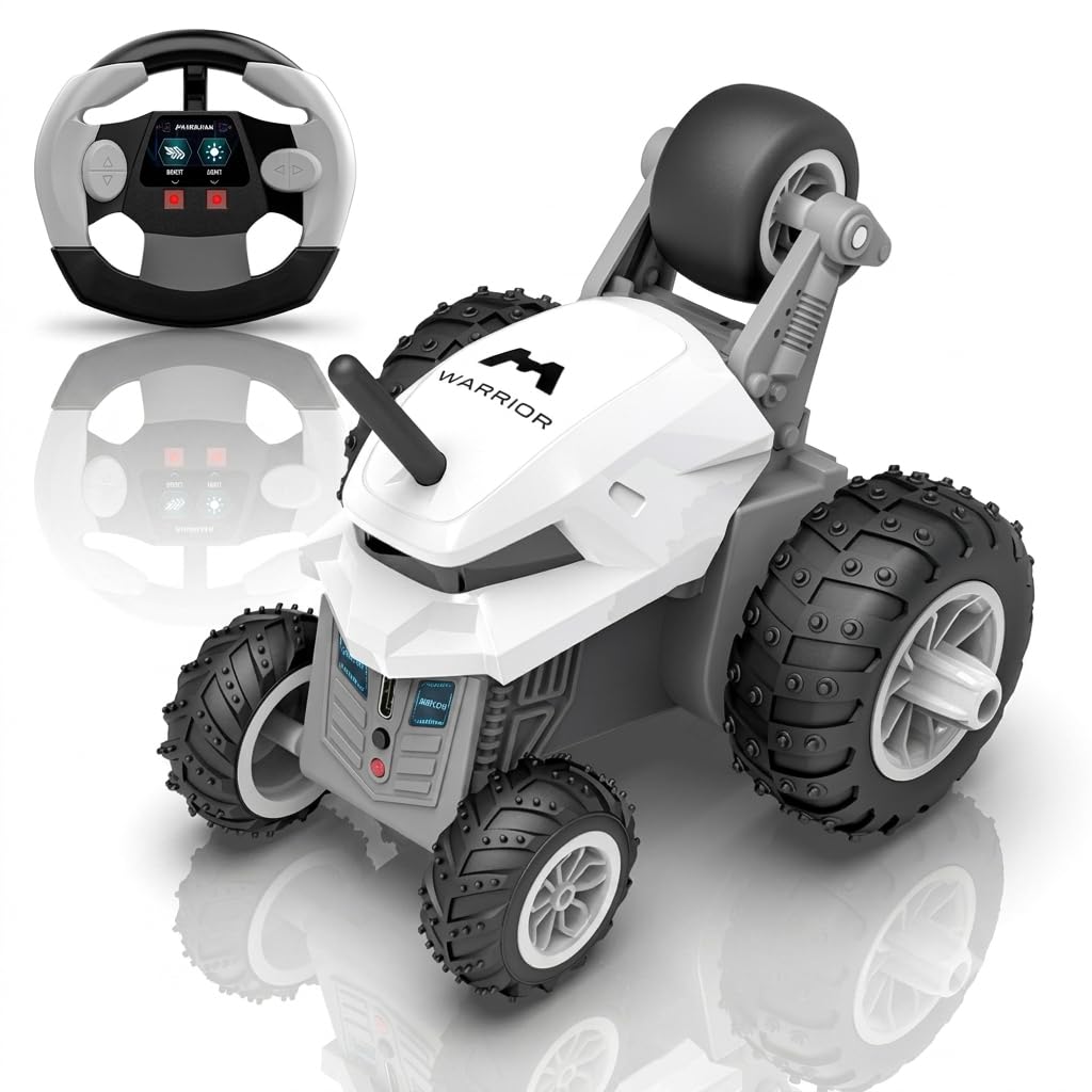Mirana Warrior 360° Remote Control Stunt RC Car for Kids | Dual Motor, 7 Auto Stunt Modes, Speed Boost & LED Headlights | Rechargeable Vehicle Toy with USB Type C Charging | White