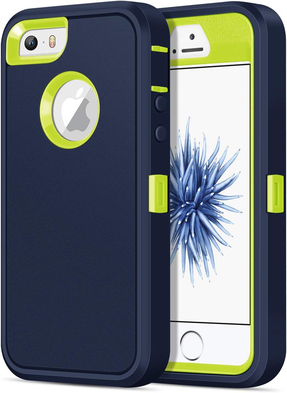 for iPhone 5/ 5S/ SE 1st Generation (2016) Rugged Series Case - Blue, Heavy Duty Shockproof Dual Layer Protective Shell Anti-scratches Non-slip Bumper Hybrid Matte Armor Back Cover Phone Cases