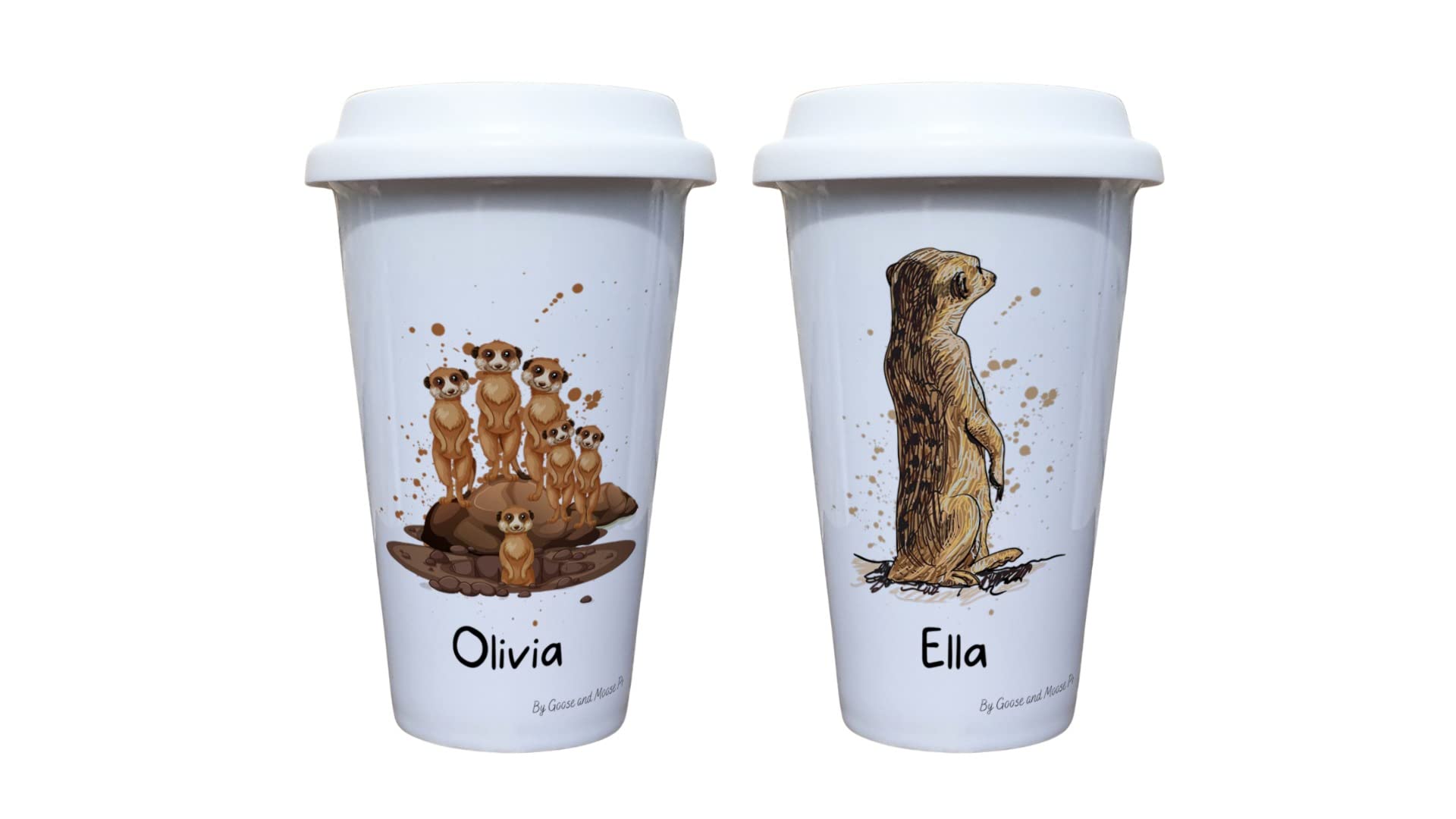 Meerkat Travel Mug Personalised - Gift for Safari Lover - Personalised Zoo Wild Animal Thermal Ceramic Insulated Travel Mug (Olivia)