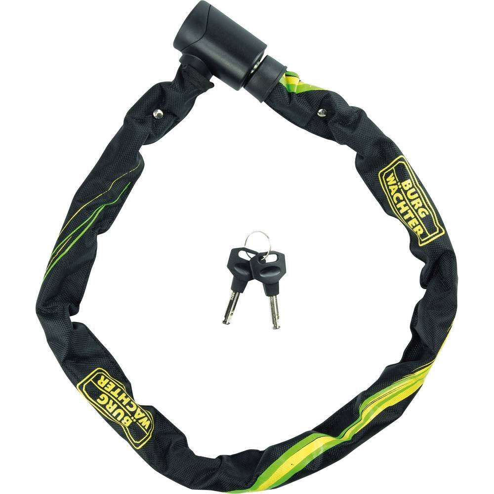 Burg-Wächter Hardened Square Chain with Cylinder Lock, 6mm, 90cm, 2 Keys, Model 580 90, Black/Green/Yellow
