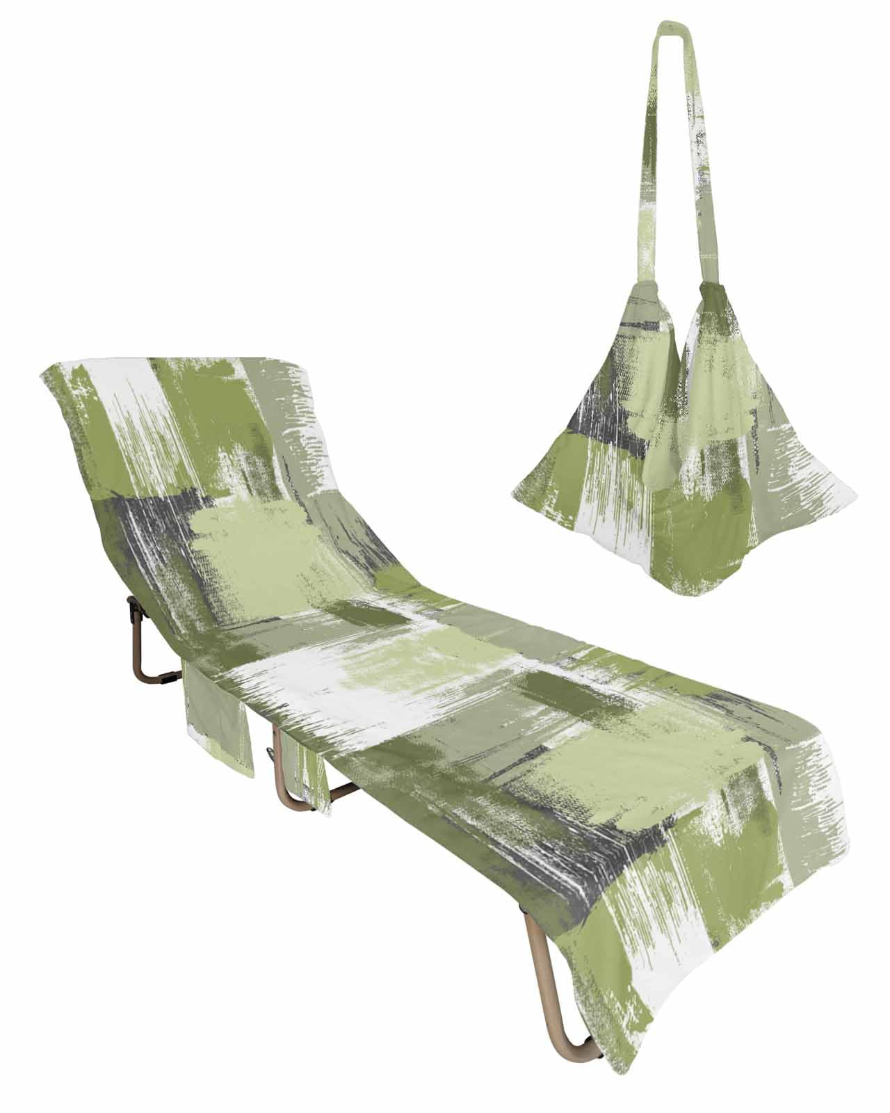 Beach Pool Patio Lounge Chaise Chair Cover Towel with Pockets,Sage Green Absorbent & Quick Dry Microfiber Towel Cover Bag Summer Travel Accessories Gradient White Farmhouse Country Smear Art