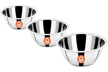 DINER LADY Stainless Steel Mixing Bowl Large Sizes, 1-3 (1300ml/2000ml/3500ml 20/23/27.5 cms, Set of 3