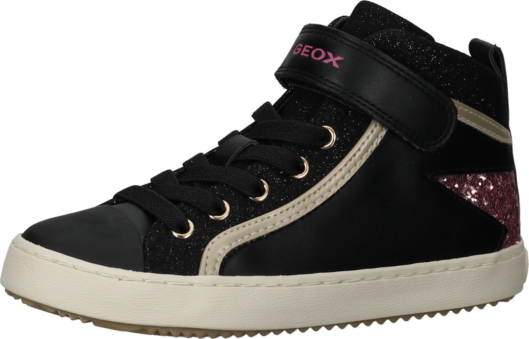 Geox Girl's J Kalispera M Sneaker, Black Dk Pink, 1