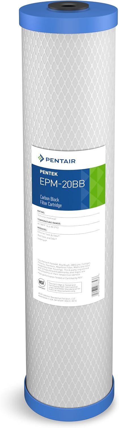 Pentair Pentek EPM-20BB Big Blue Carbon Water Filter, 20-Inch, Whole House Modified Epsilon Carbon Block Replacement Cartridge with Bonded Powdered Activated Carbon (PAC) Filter, 20" x 4.5", 10 Micron 20" x 4.5" Pack of 1