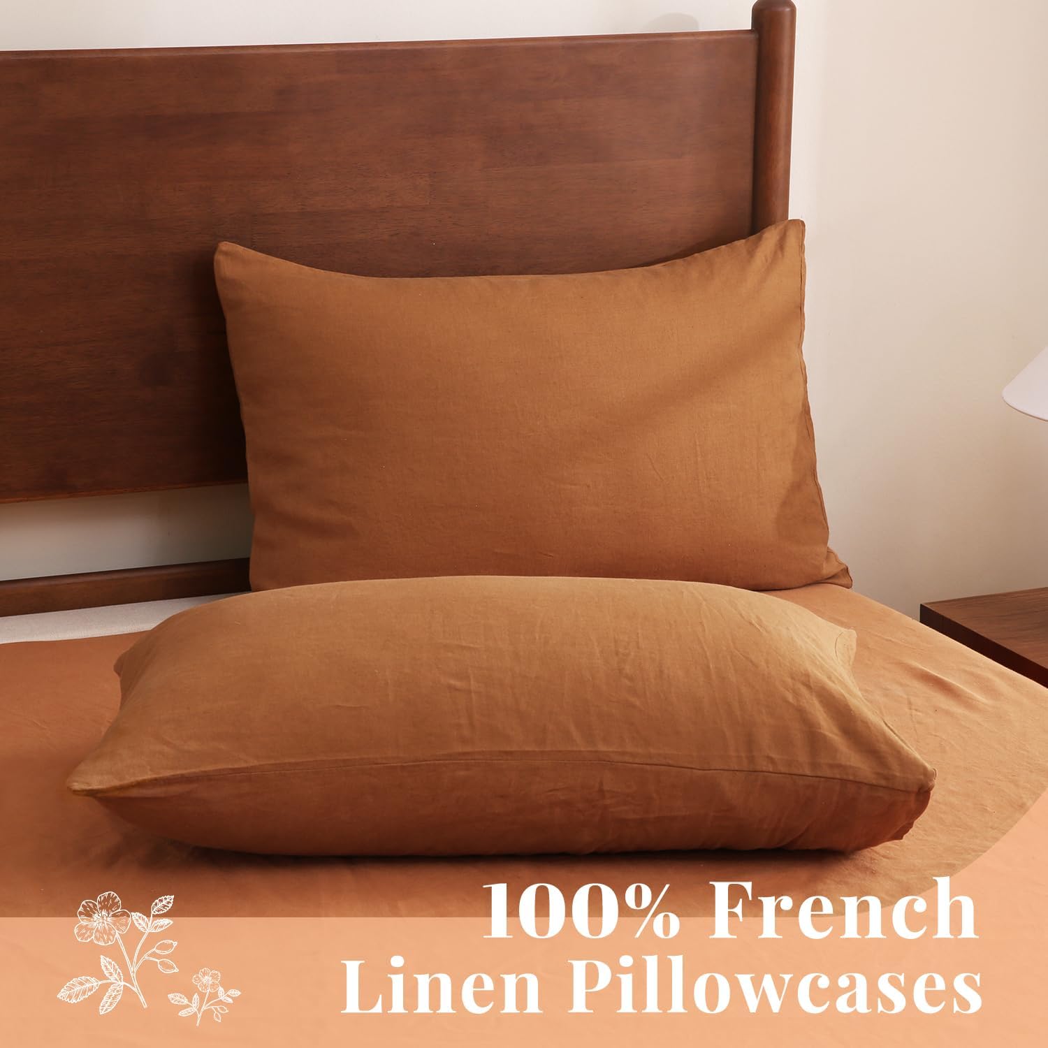 S VICTORY SYMBOL 100% Organic Linen Pillowcases 20"x30" Set of 2,French Natural Linen Pillow Cases Queen Size,Flax Pillowshams Envelope Closure,Rust,Breathable and Durable