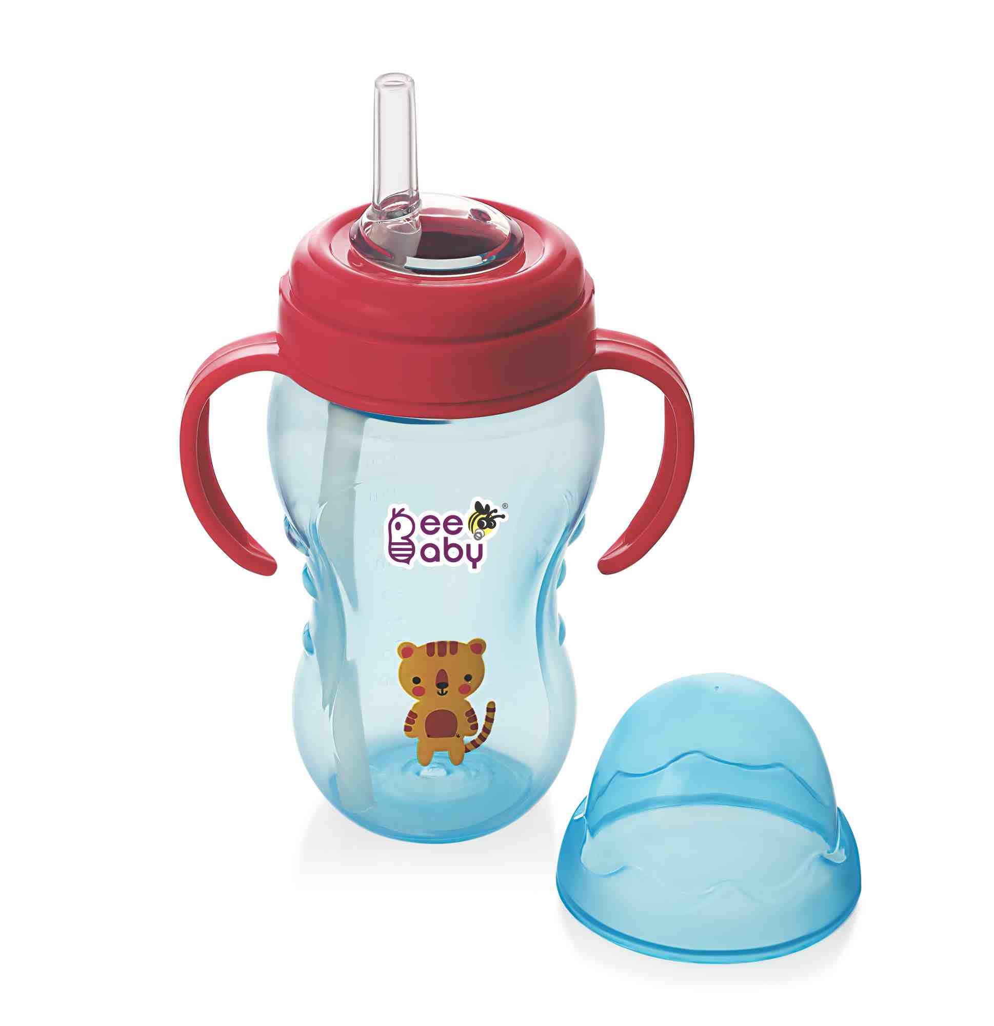 BEEBABYNo-Spill Flex Kids Straw Bottle Sippy/Sipper Cup 240ml. 8oz. with Handle (Blue)
