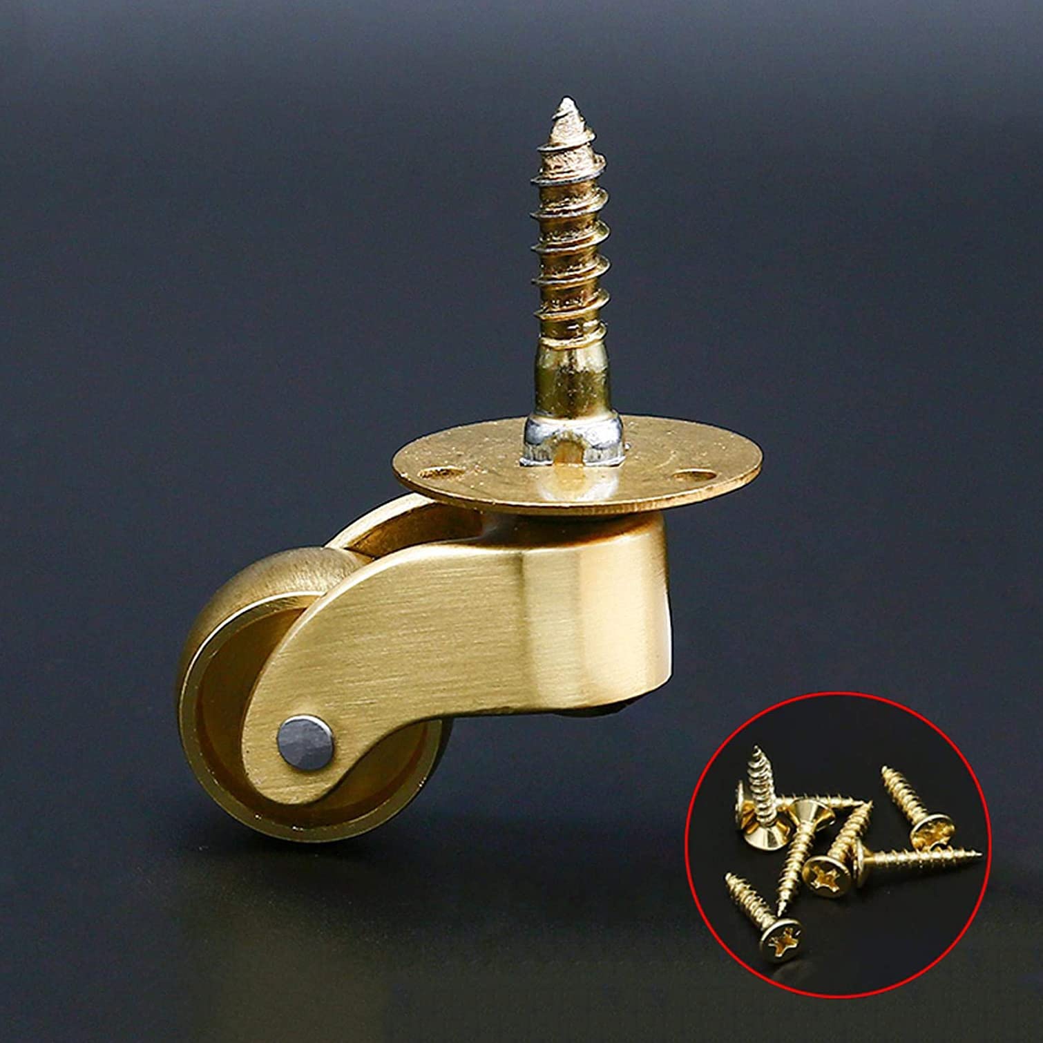 Set di 4 Ruote a Vite in Ottone Massiccio lucidato, Mini rotelle Vintage Dorate per mobili, girevoli a 360°, capacità di carico 150 kg, Ideali per tavoli e riparazioni di pianoforti.