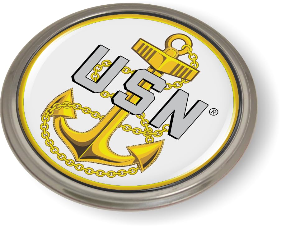 Image of United States Navy Chief Fouled Anchor USN CAR Emblem Badge Aluminum Bezel | Officially Licensed US Navy Product, 3D Domed, Sticker, Semi-Flexible, made by BestLicensePlateFrames