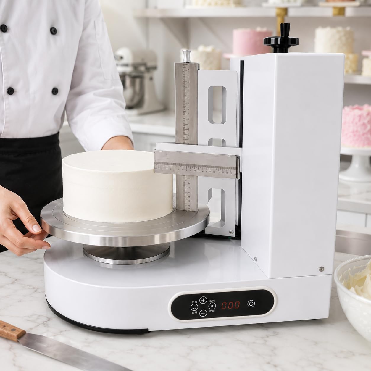 Máquina de decoración de pasteles para tartas de 4 a 12 pulgadas, herramienta esparcidora de crema de mantequilla para alisar, cubrir y raspar glaseado, suministro ideal para hornear para decoración