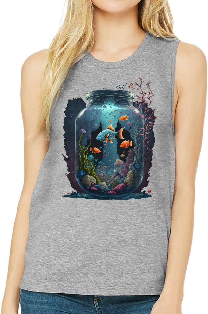 Fishes Print Women's Muscle Tank - Aquarium Tank Top - Unique Workout Tank