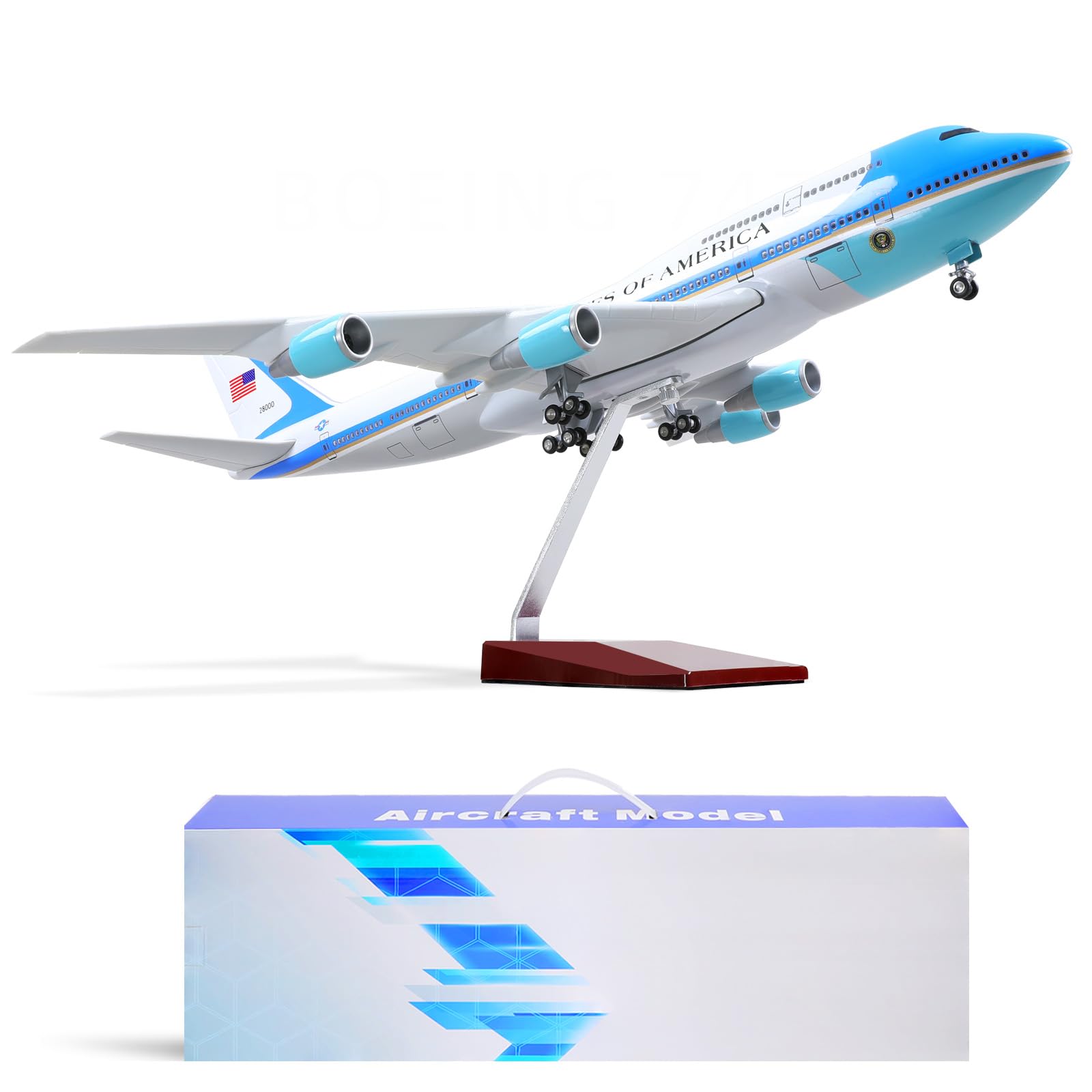 Air Force one 1/160 Large Scale Airplane model -17 inches (Long) boeing747 Die-cast Airplane Model for Adult -Model Plane 747 with Stand for Aviation Enthusiasts Gifts or Display Decorations
