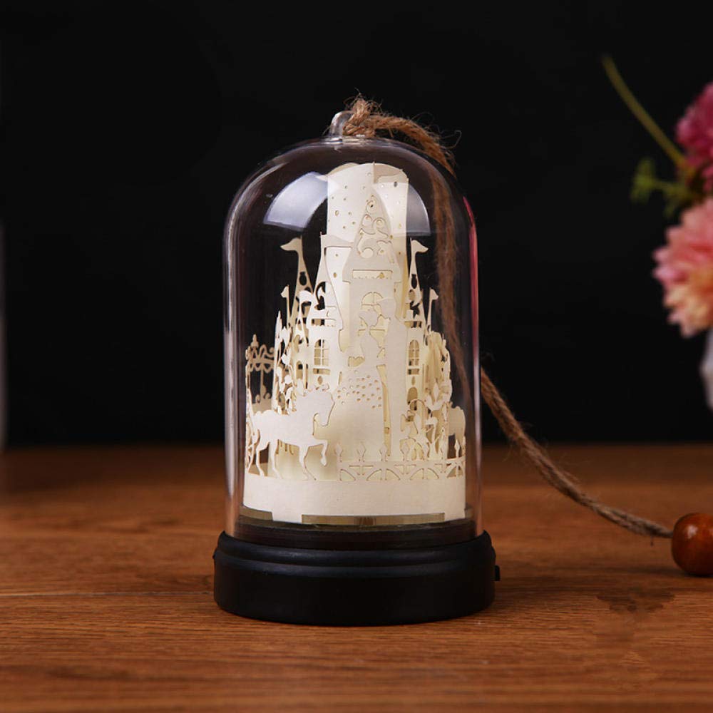 Shadow Box Paper Lamp Nightlight Ornaments Light and Shadow Paper Carving Lamp Carriage Paper-Cut 3Diy Handmade Material Package Creative Gift